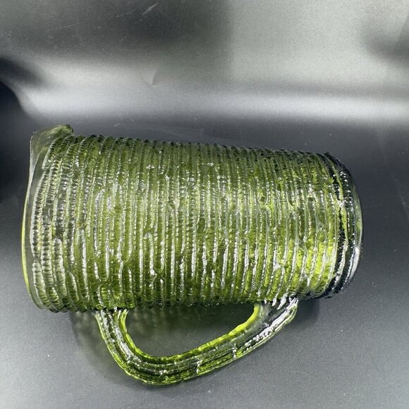 1960s Anchor Hocking Soreno Avocado Green Glass Pitcher Jug Green Textured VTG - Picture 5 of 13